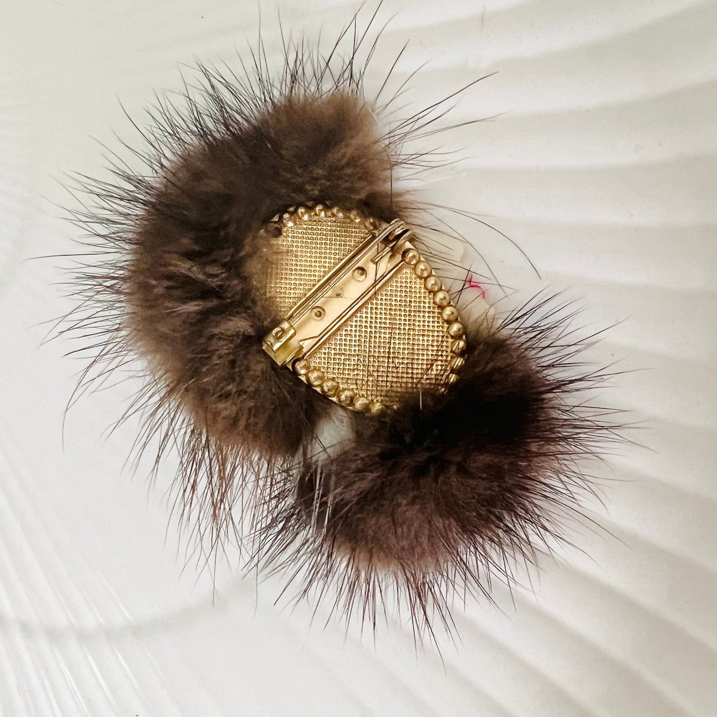 Vintage Woman in Fur Brooch / 80’s Retro Pin with Real Fur / Lady in Fur Hat and Eyeshadow / Elegant 1980s Fashion