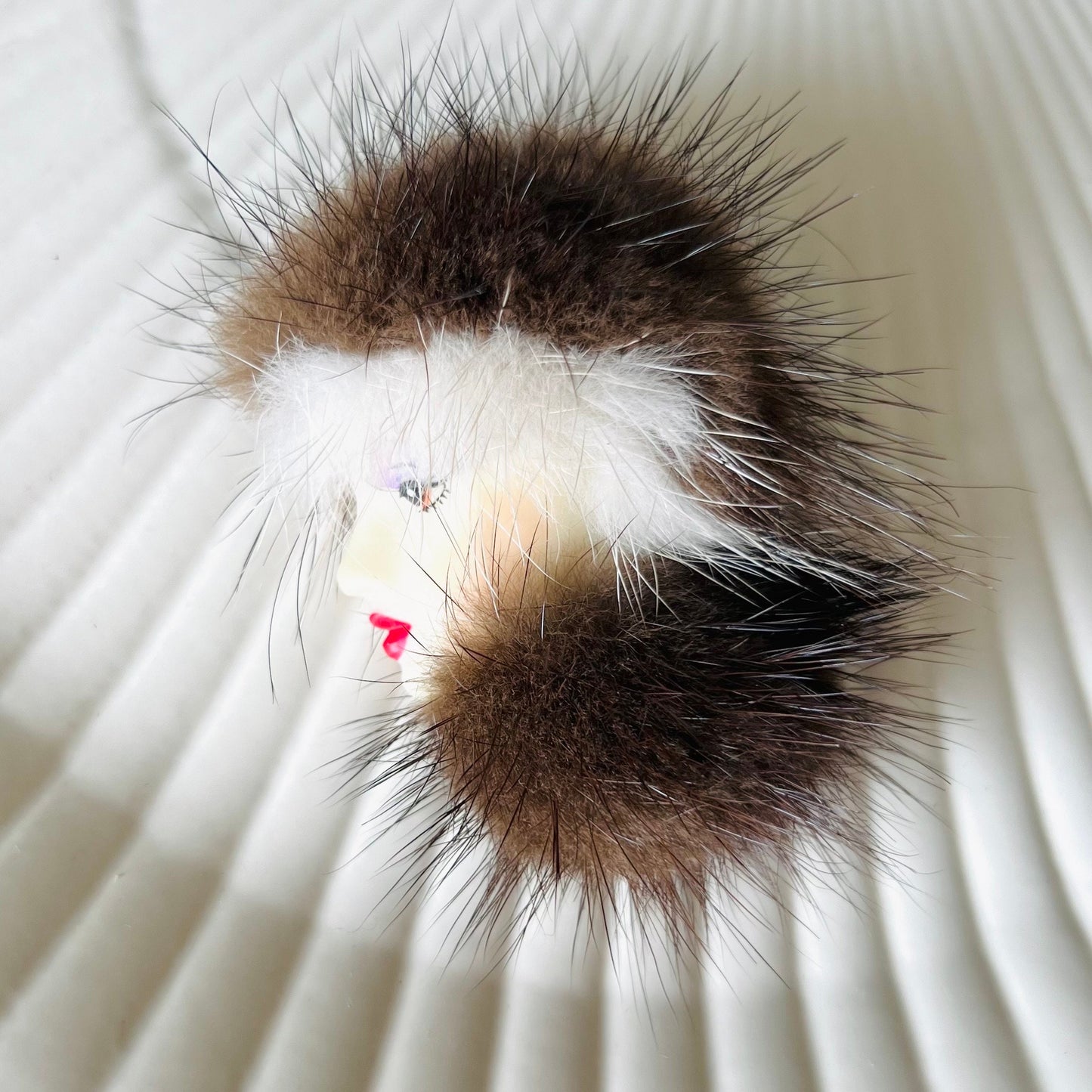 Vintage Woman in Fur Brooch / 80’s Retro Pin with Real Fur / Lady in Fur Hat and Eyeshadow / Elegant 1980s Fashion