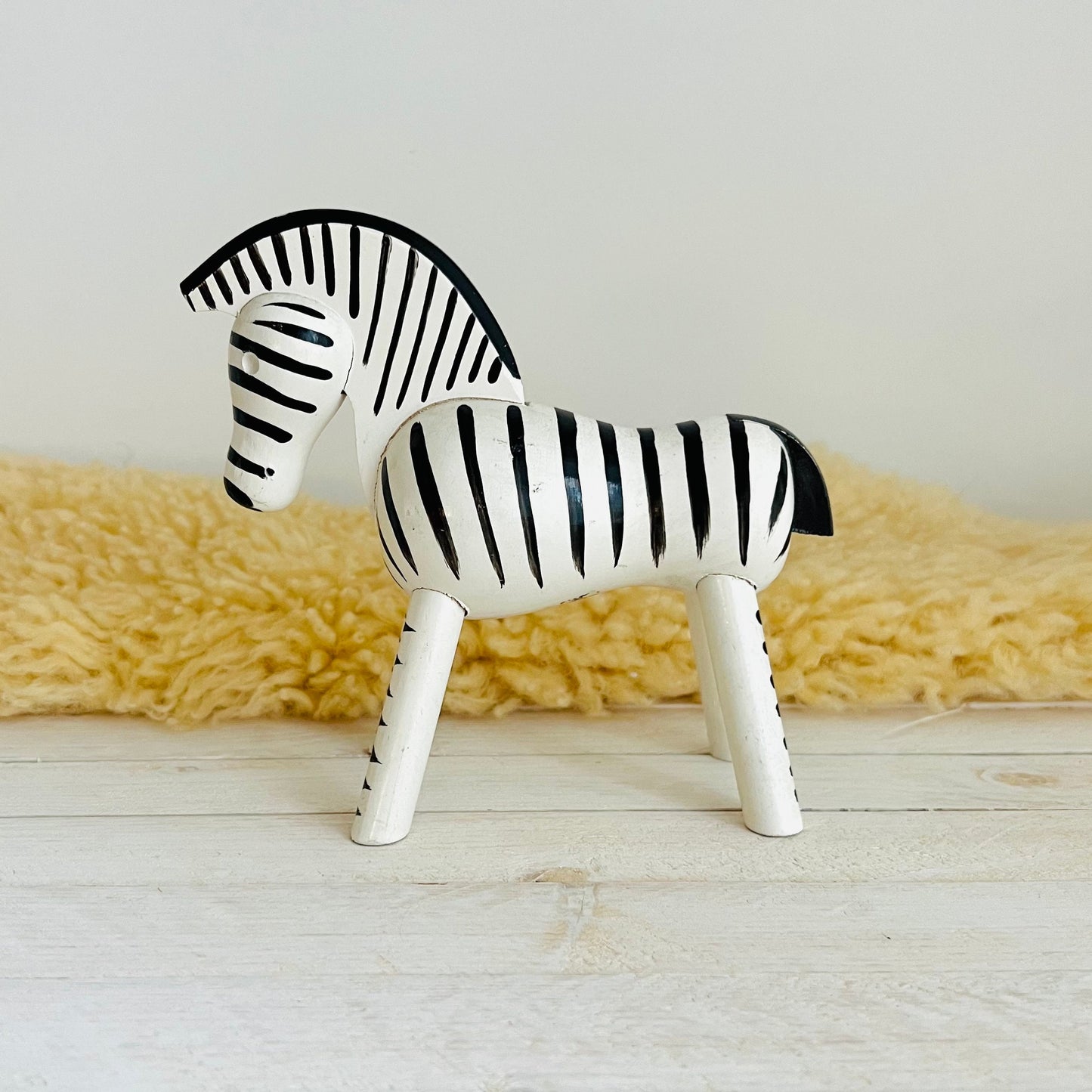 Vintage Kay Bojeson Zebra / Wooden Zebra Figurine / Hand Painted Wood