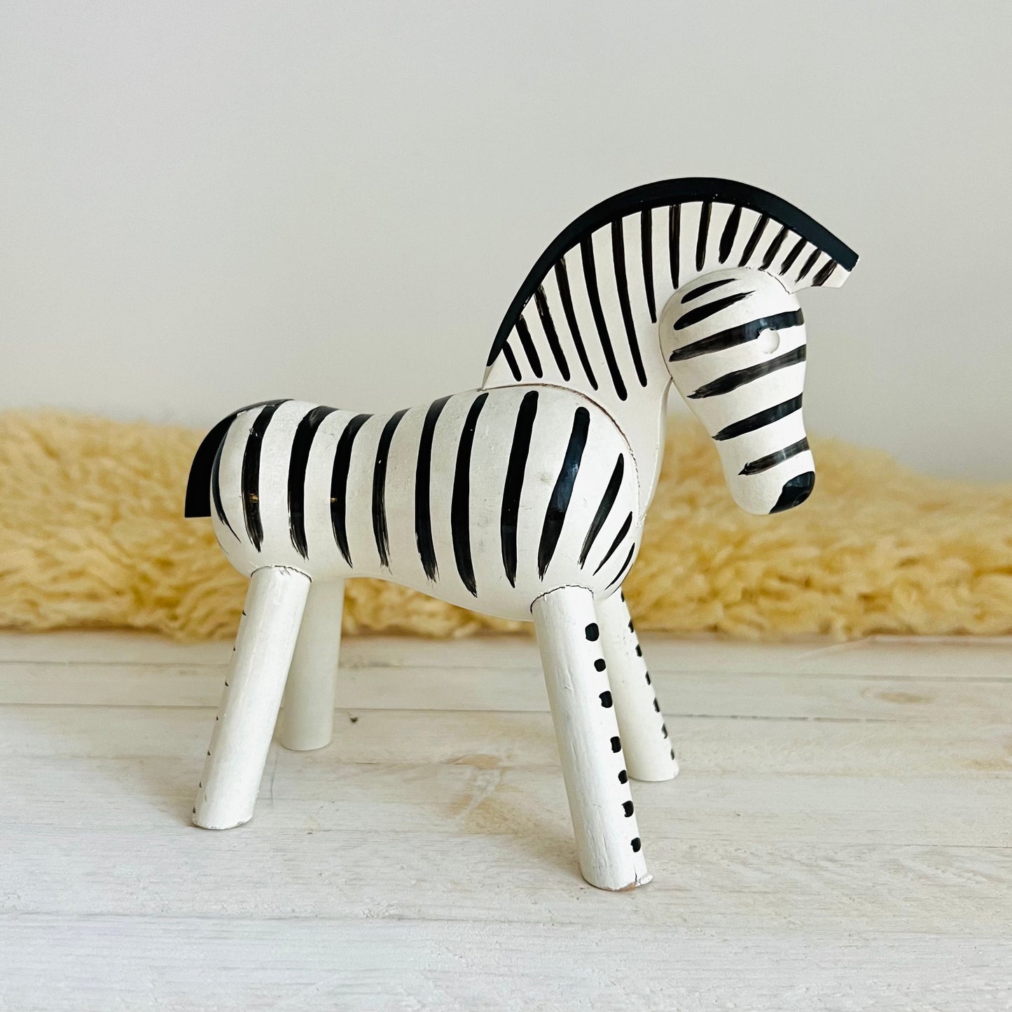 Vintage Kay Bojeson Zebra / Wooden Zebra Figurine / Hand Painted Wood