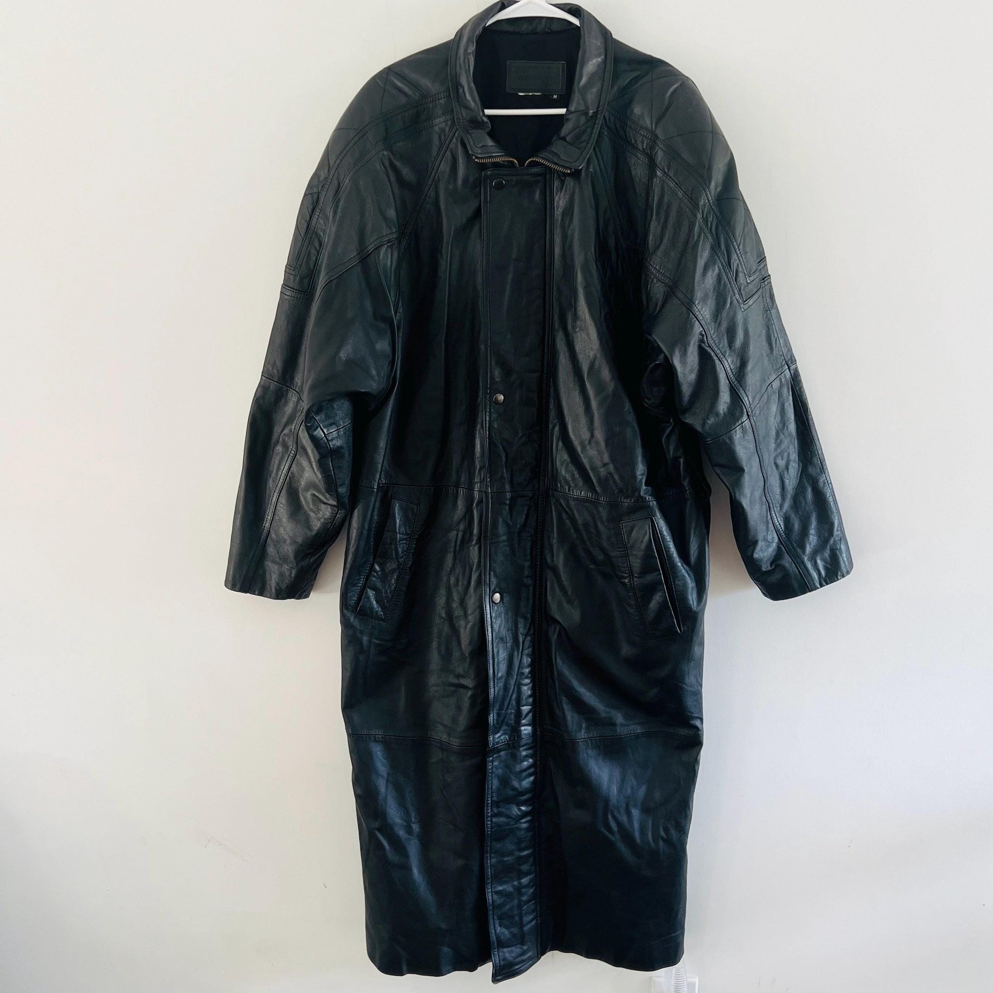 Vintage Leather Trenchcoat / Saxony Men’s Black Jacket / Retro Trench Unisex / Size M