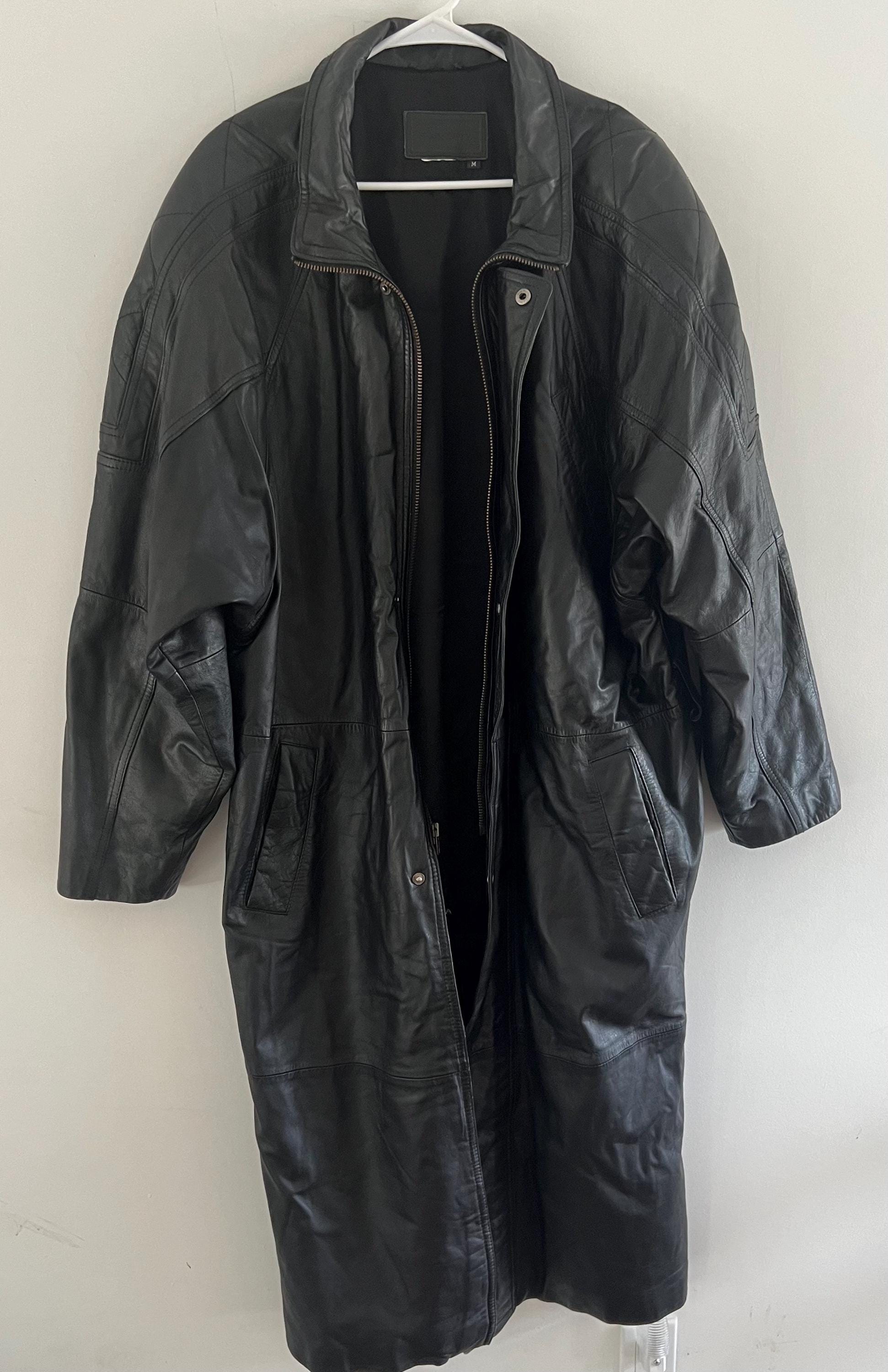 Vintage Leather Trenchcoat / Saxony Men’s Black Jacket / Retro Trench Unisex / Size M