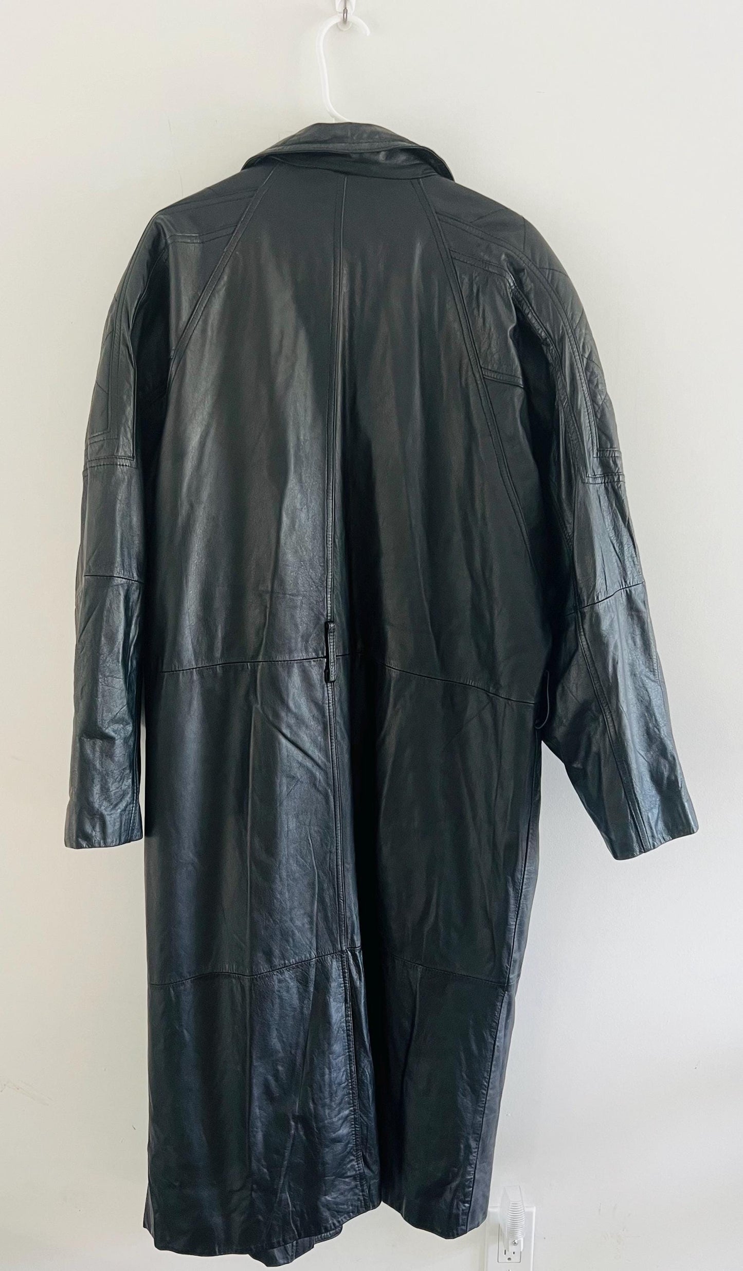 Vintage Leather Trenchcoat / Saxony Men’s Black Jacket / Retro Trench Unisex / Size M