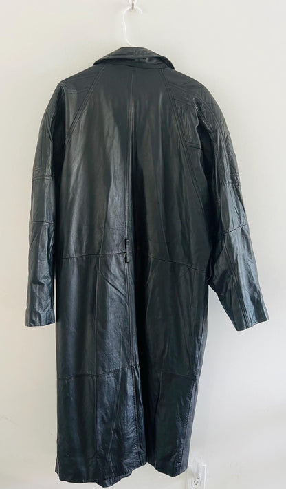 Vintage Leather Trenchcoat / Saxony Men’s Black Jacket / Retro Trench Unisex / Size M