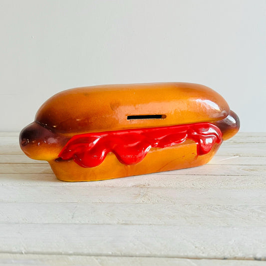 Vintage Hot Dog Piggy Bank / Giftcraft Retro Glizzy Bank / Americana Home Decor / Baseball Game Nostalgia