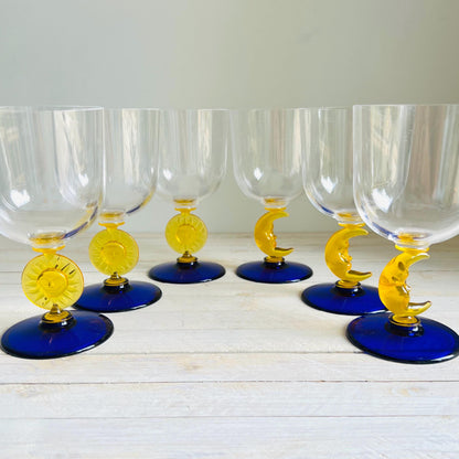 Vintage 6-Set PrecisionCraft Acrylic Glasses / Celestial Sun & Moon Cup Set / Rare 1980’s Canadian Set