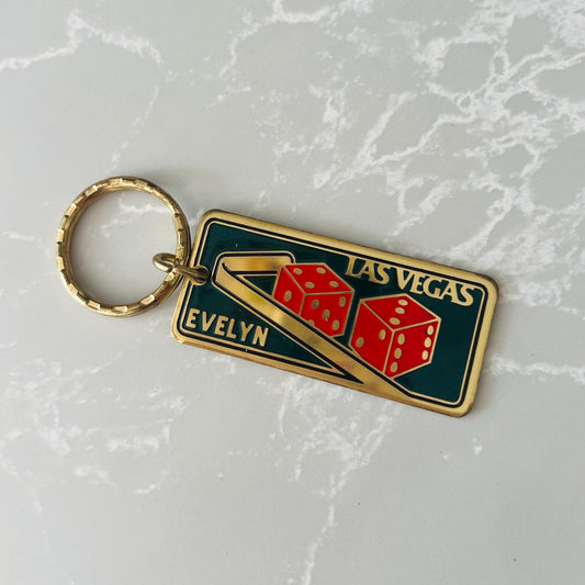 Vintage “Evelyn” Las Vegas Keychain / Lucky Dice Gambling Keyring / Name Key Chain